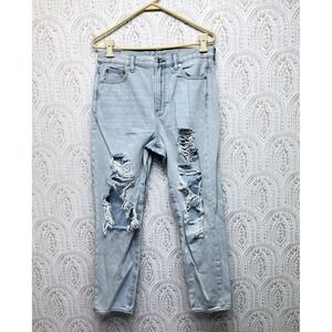 American Eagle Mom Jeans Women 8 Light Wash Distressed Ripped High Rise Denim